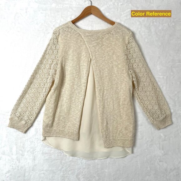 Lucky Brand Sweater Womens L Cream Linen Blend Layered Chiffon Crochet Tunic - Picture 5 of 9